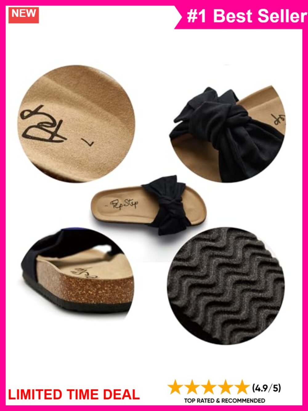 Bow Knot Slide Sandals Memory Foam Cork Footbed Open Toe Slip On - Picture 5 of 6